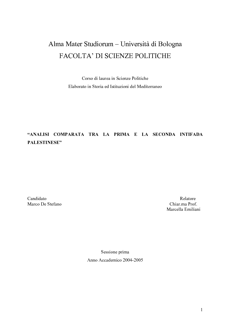 Anteprima della tesi: Analisi comparata tra la prima e la seconda intifada palestinese, Pagina 1