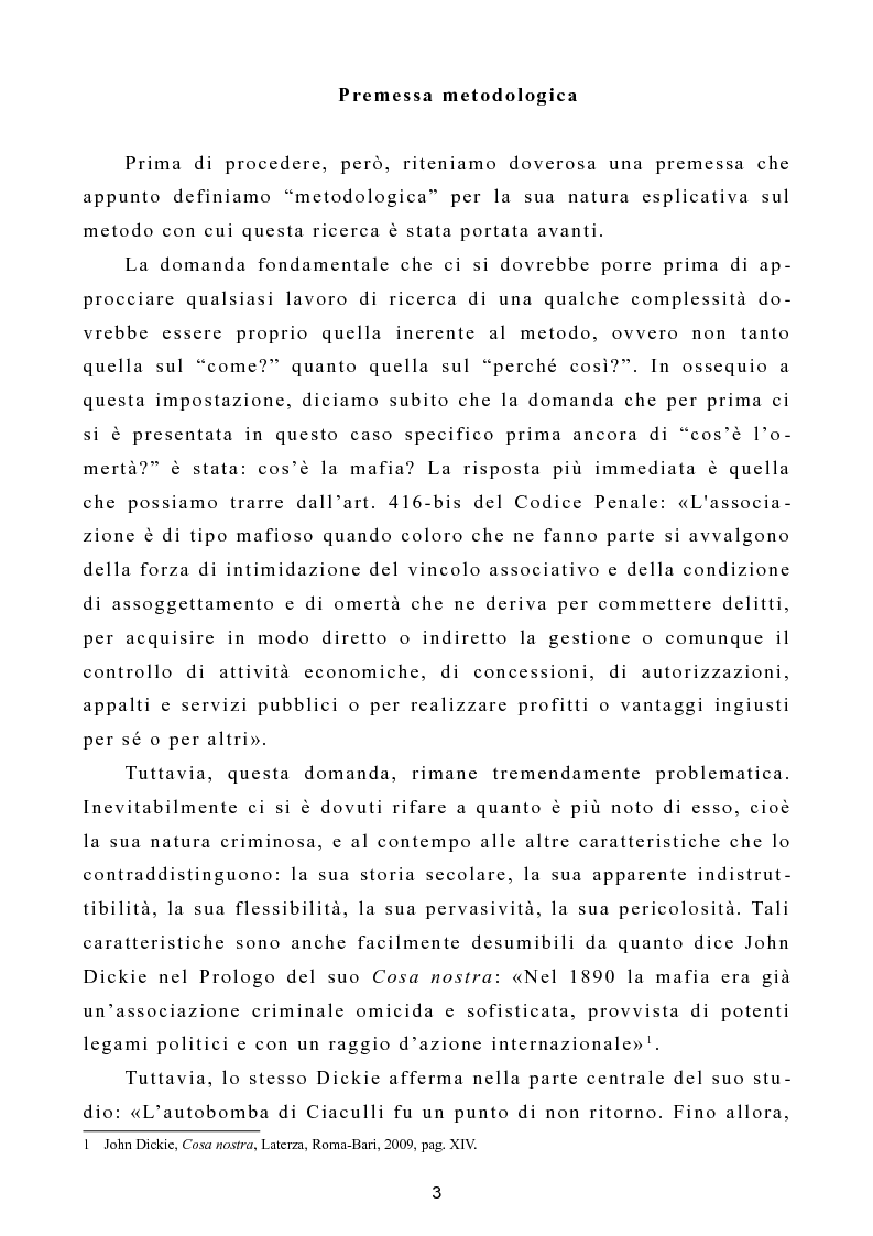 Anteprima della tesi: L'omertà come strategia discorsiva del fenomeno mafioso e analisi del "mafioso mediatico", Pagina 4