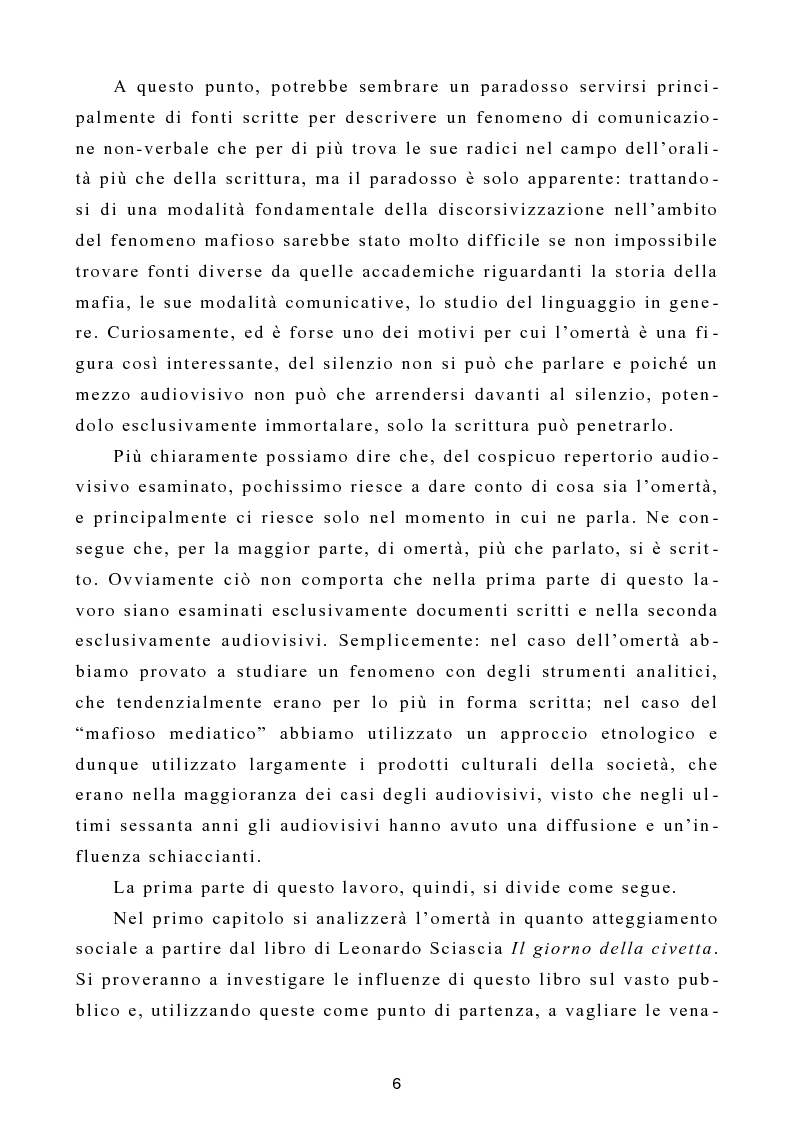 Anteprima della tesi: L'omertà come strategia discorsiva del fenomeno mafioso e analisi del "mafioso mediatico", Pagina 7