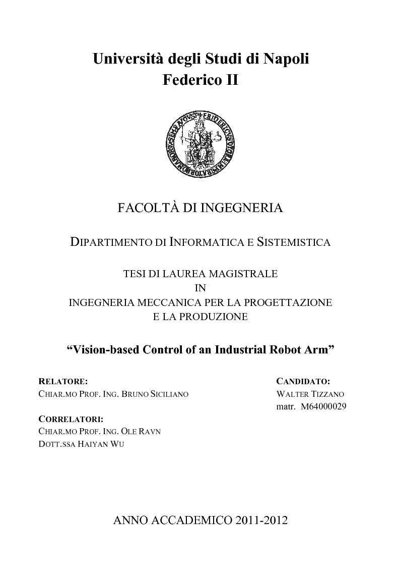 Anteprima della tesi: Vision-based Control of an Industrial Robot Arm, Pagina 1