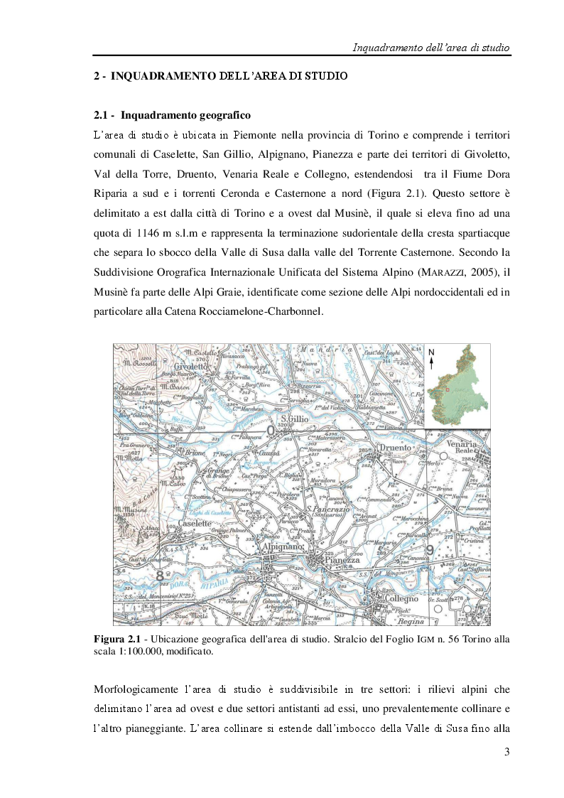 Anteprima della tesi: Studio geologico-ambientale del settore della provincia di Torino compreso tra il Fiume Dora Riparia e i torrenti Ceronda e Casternone, Pagina 3