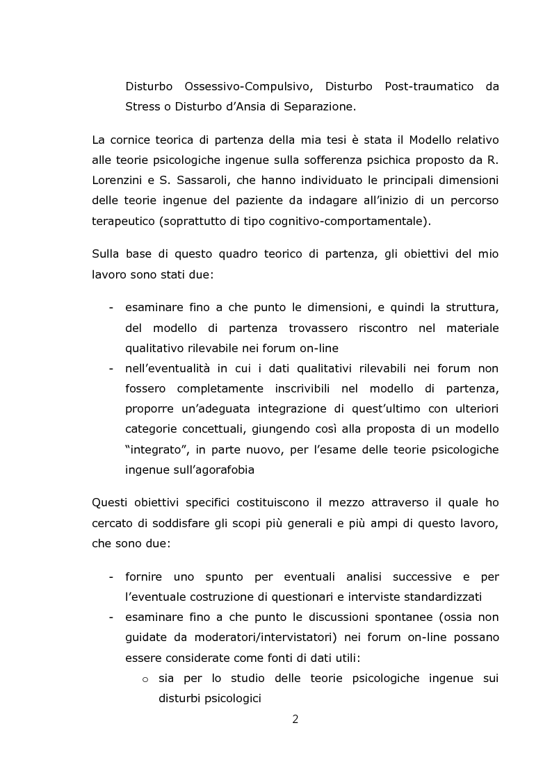 Anteprima della tesi: Teorie psicologiche ingenue sull'agorafobia nei forum on-line, Pagina 3