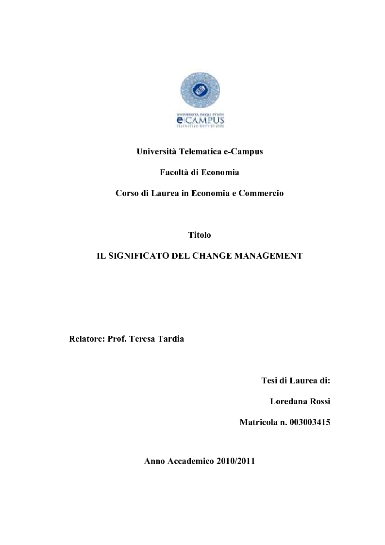 Anteprima della tesi: Il Significato del Change Management, Pagina 1