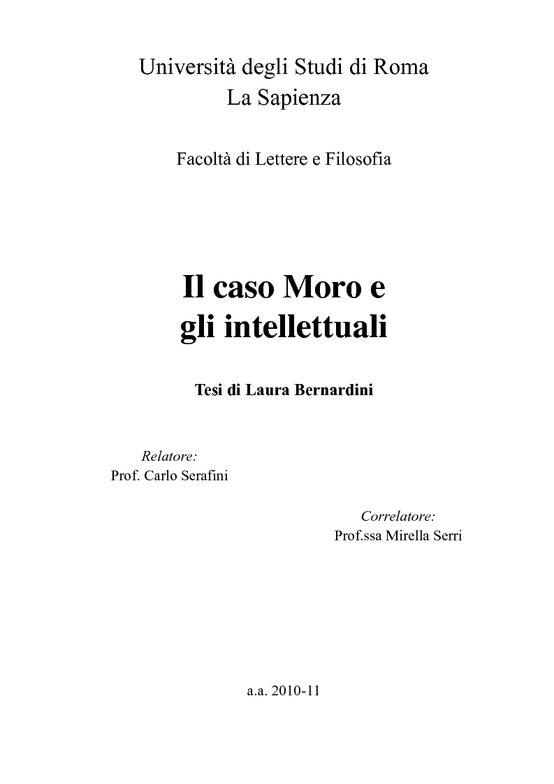 Anteprima della tesi: Il caso Moro e gli intellettuali, Pagina 1