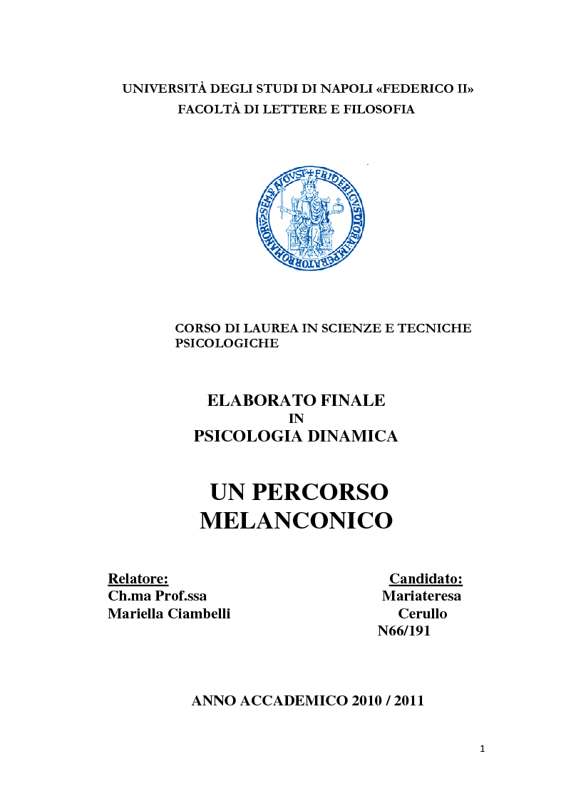 Anteprima della tesi: Un percorso melanconico, Pagina 1