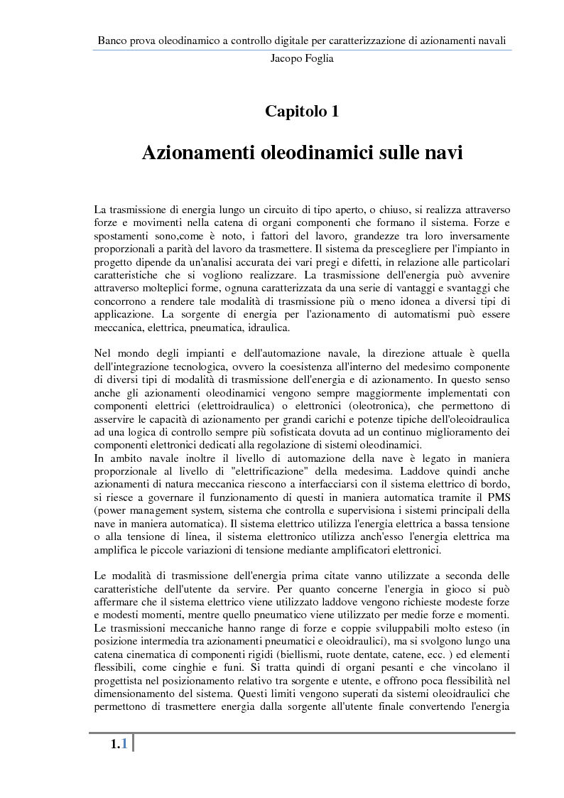Anteprima della tesi: Progetto e realizzazione di un banco prova oleodinamico a controllo digitale per caratterizzazione di azionamenti navali, Pagina 4