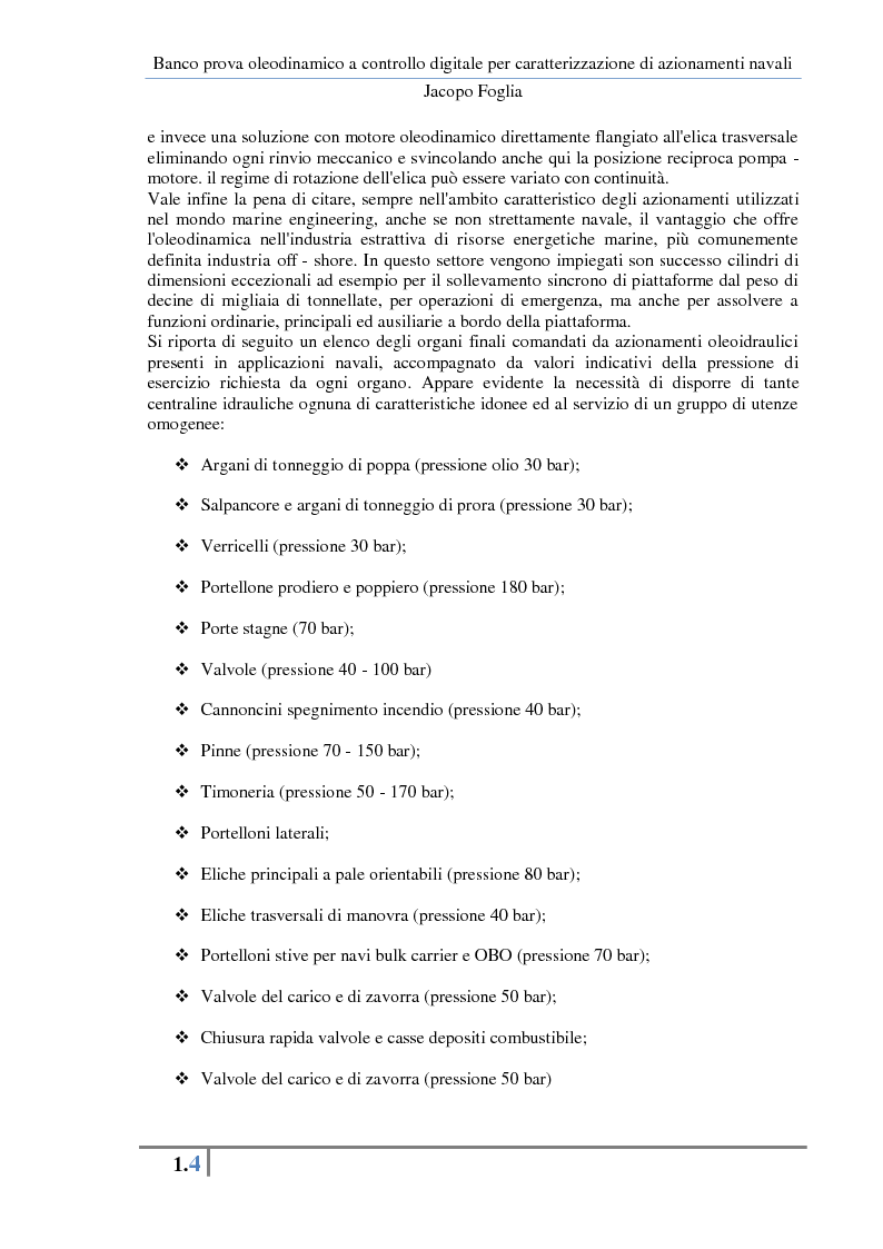 Anteprima della tesi: Progetto e realizzazione di un banco prova oleodinamico a controllo digitale per caratterizzazione di azionamenti navali, Pagina 7