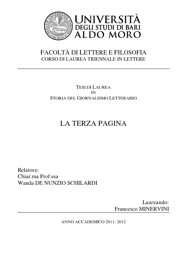 Anteprima della tesi: La Terza Pagina, Pagina 1