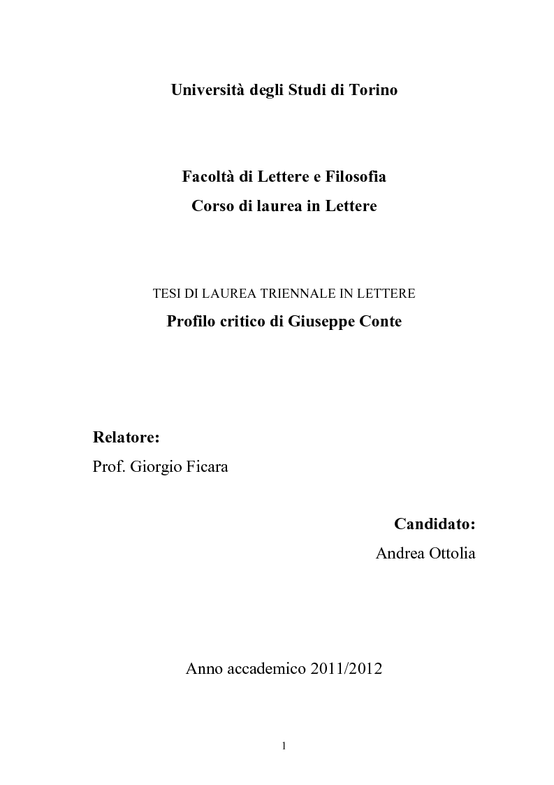 Anteprima della tesi: Profilo critico di Giuseppe Conte, Pagina 1