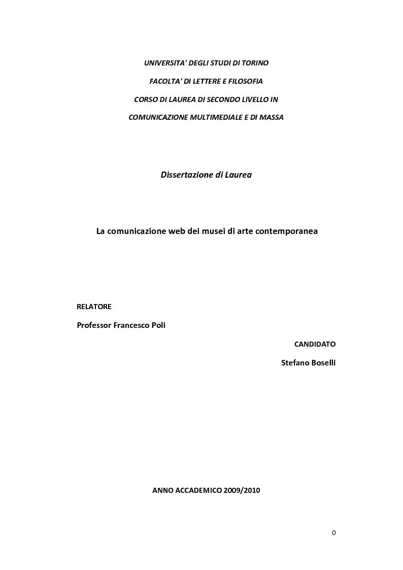 Anteprima della tesi: La comunicazione web dei musei di arte contemporanea, Pagina 1