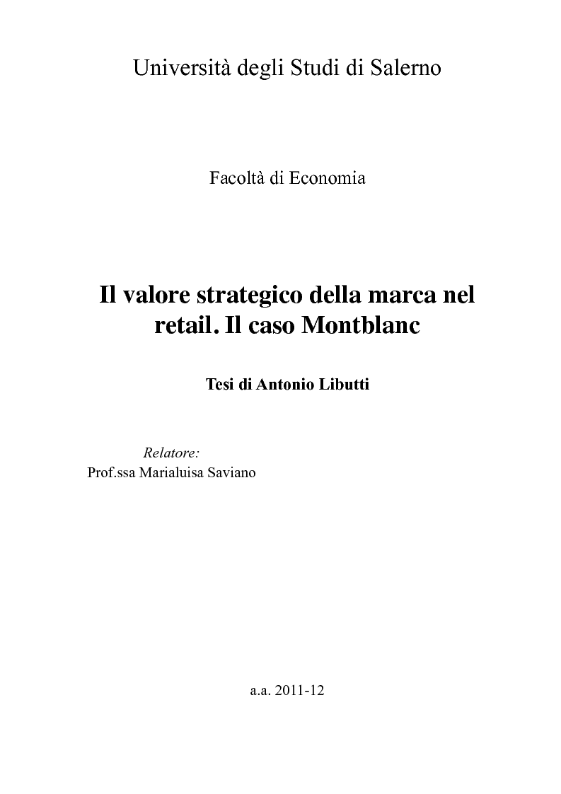 Anteprima della tesi: Il valore strategico della marca nel retail. Il caso Montblanc, Pagina 1