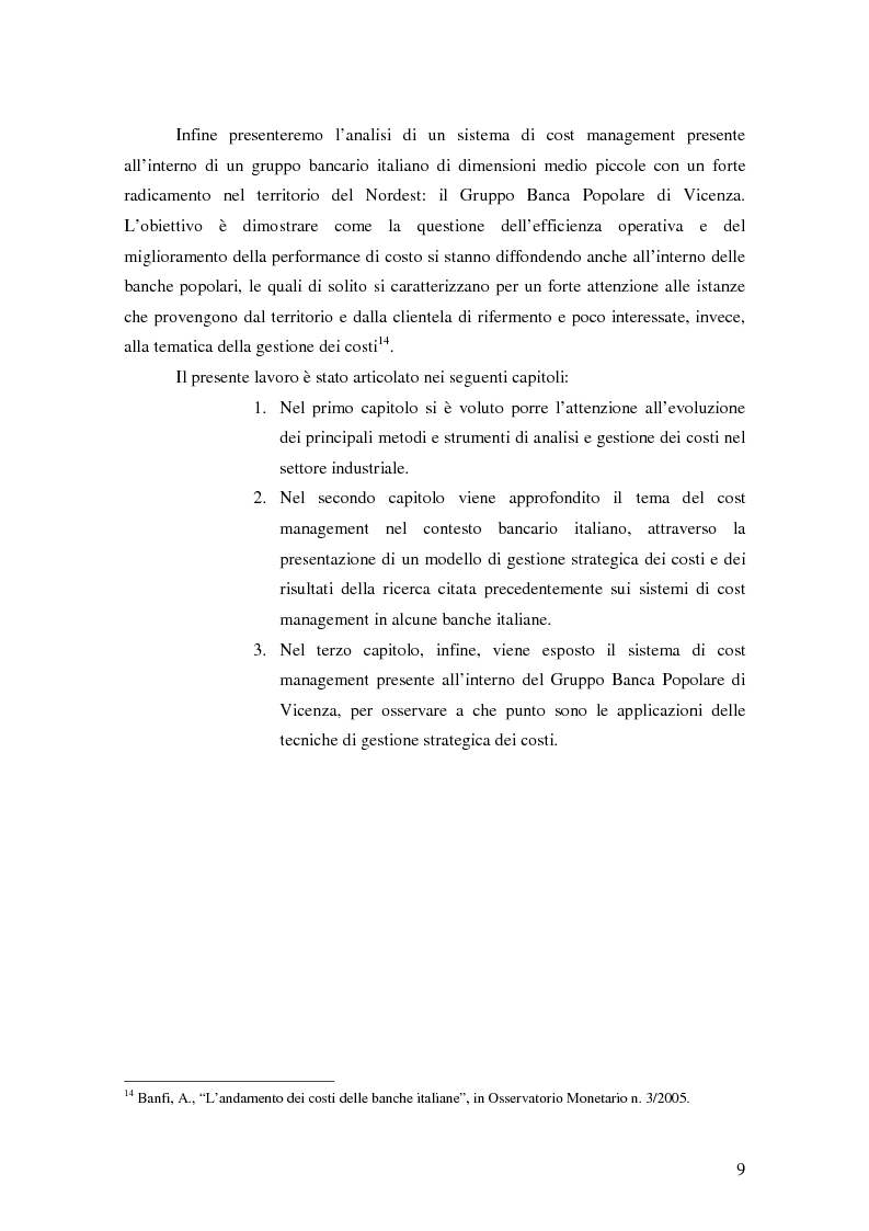 Anteprima della tesi: La gestione strategica dei costi nel settore bancario: il caso della Banca Popolare di Vicenza, Pagina 6