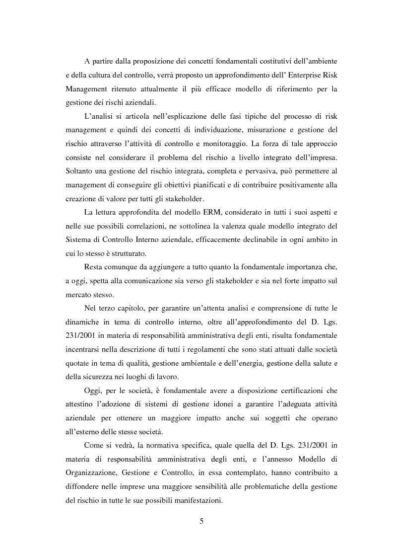 Anteprima della tesi: Il Sistema di controllo interno nelle società quotate. Il D. Lgs. 231/2001 nel settore energetico Italiano., Pagina 6