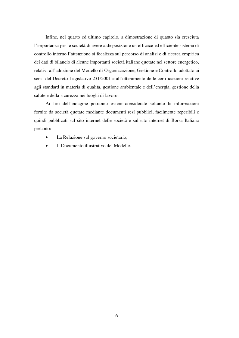 Anteprima della tesi: Il Sistema di controllo interno nelle società quotate. Il D. Lgs. 231/2001 nel settore energetico Italiano., Pagina 7