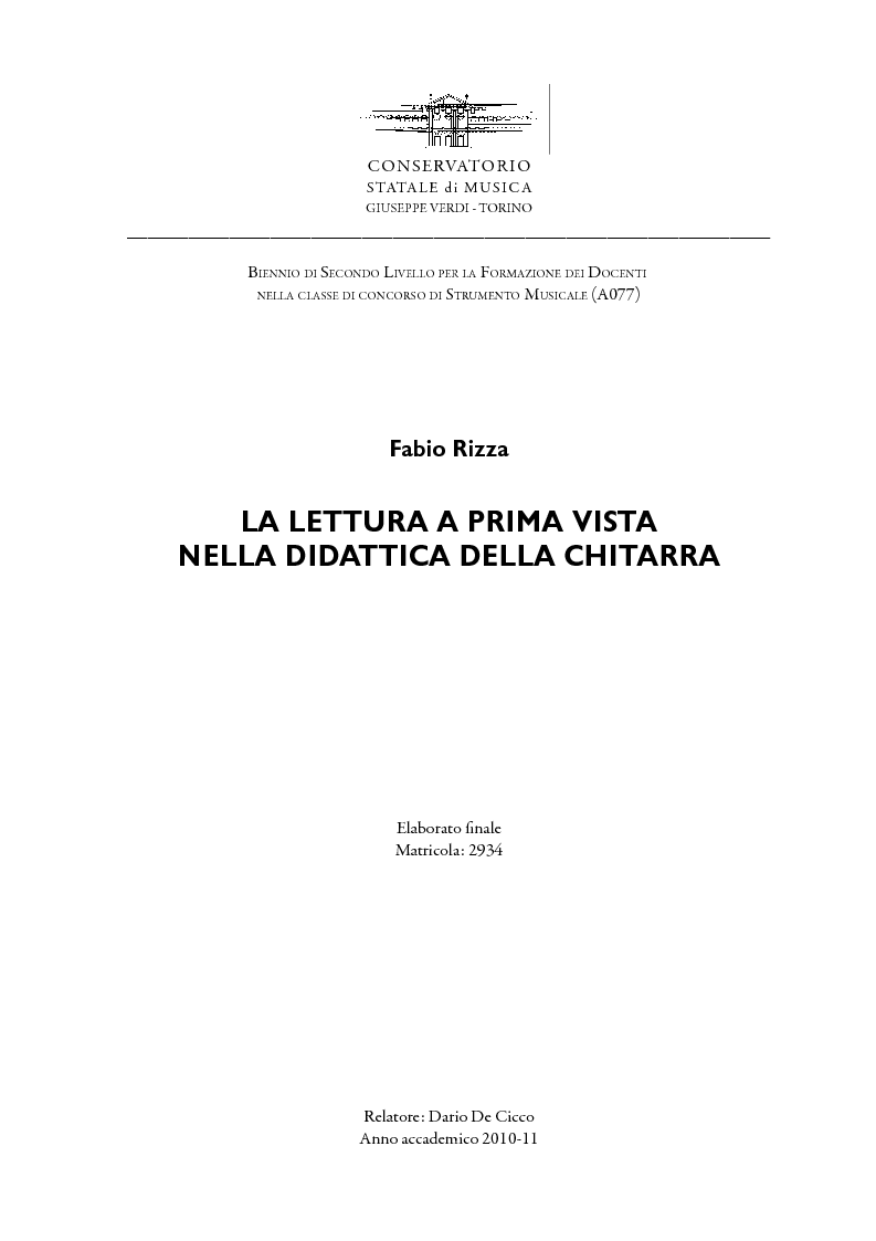 Anteprima della tesi: La lettura a prima vista nella didattica della chitarra, Pagina 1