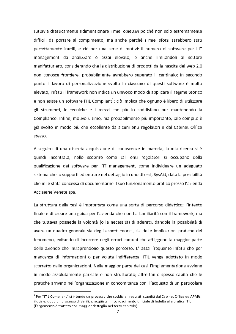 Anteprima della tesi: Il Framework ITIL: una guida all'orientamento nel contesto italiano, Pagina 3