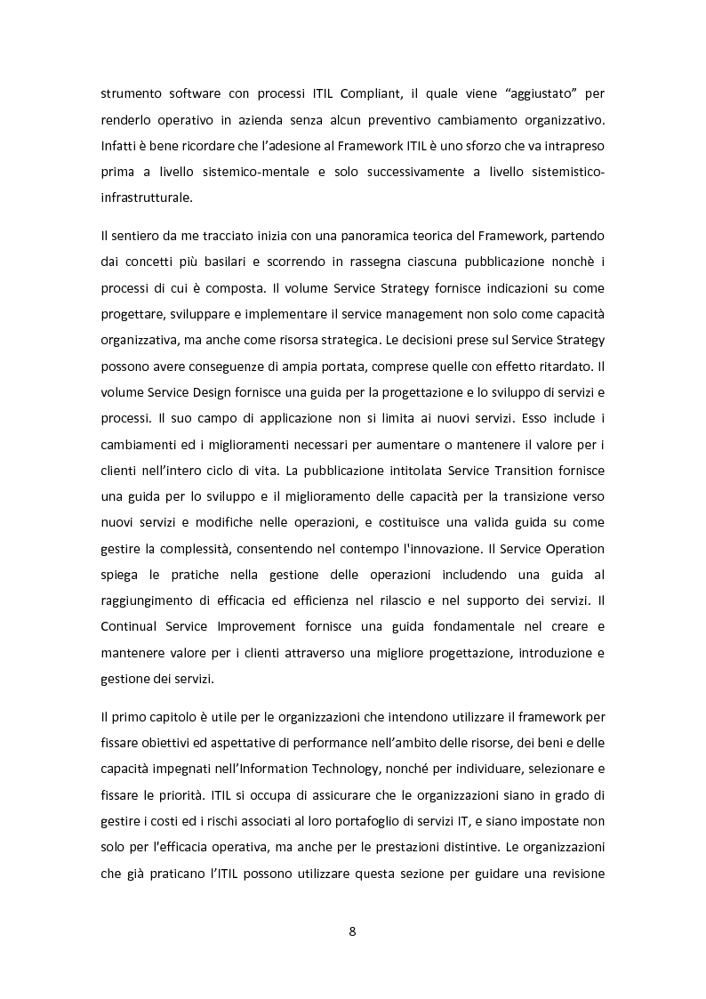 Anteprima della tesi: Il Framework ITIL: una guida all'orientamento nel contesto italiano, Pagina 4