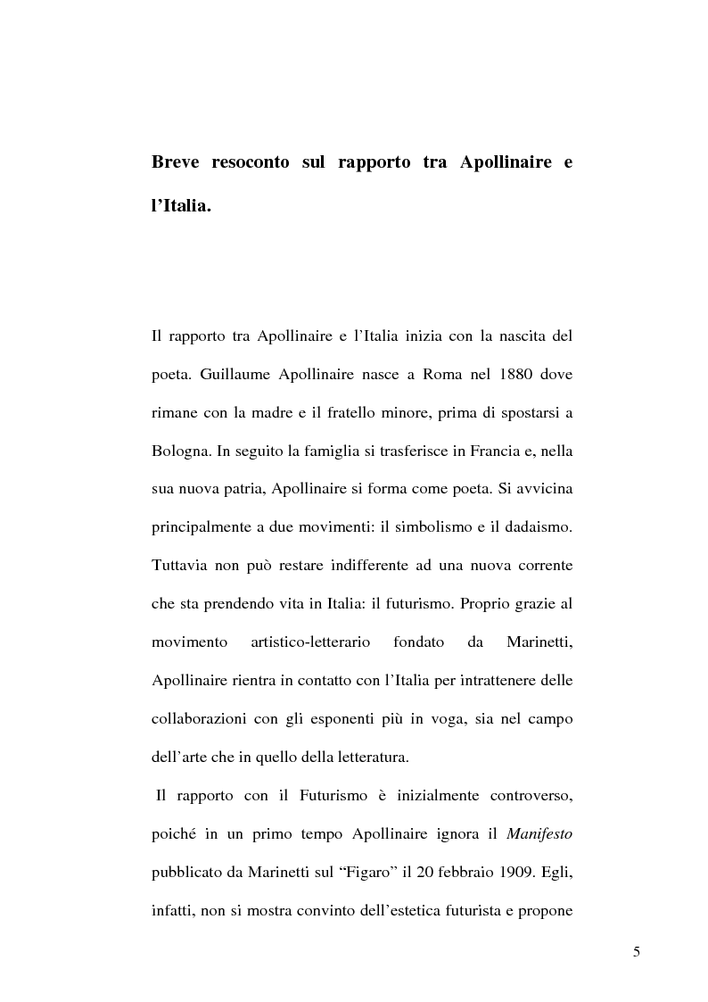 Anteprima della tesi: Guillaume Apollinaire. Da Alcools a Calligrammes: esempi di traduzione a confronto., Pagina 5