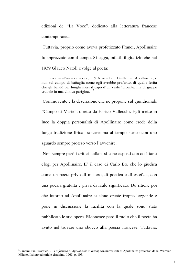 Anteprima della tesi: Guillaume Apollinaire. Da Alcools a Calligrammes: esempi di traduzione a confronto., Pagina 8
