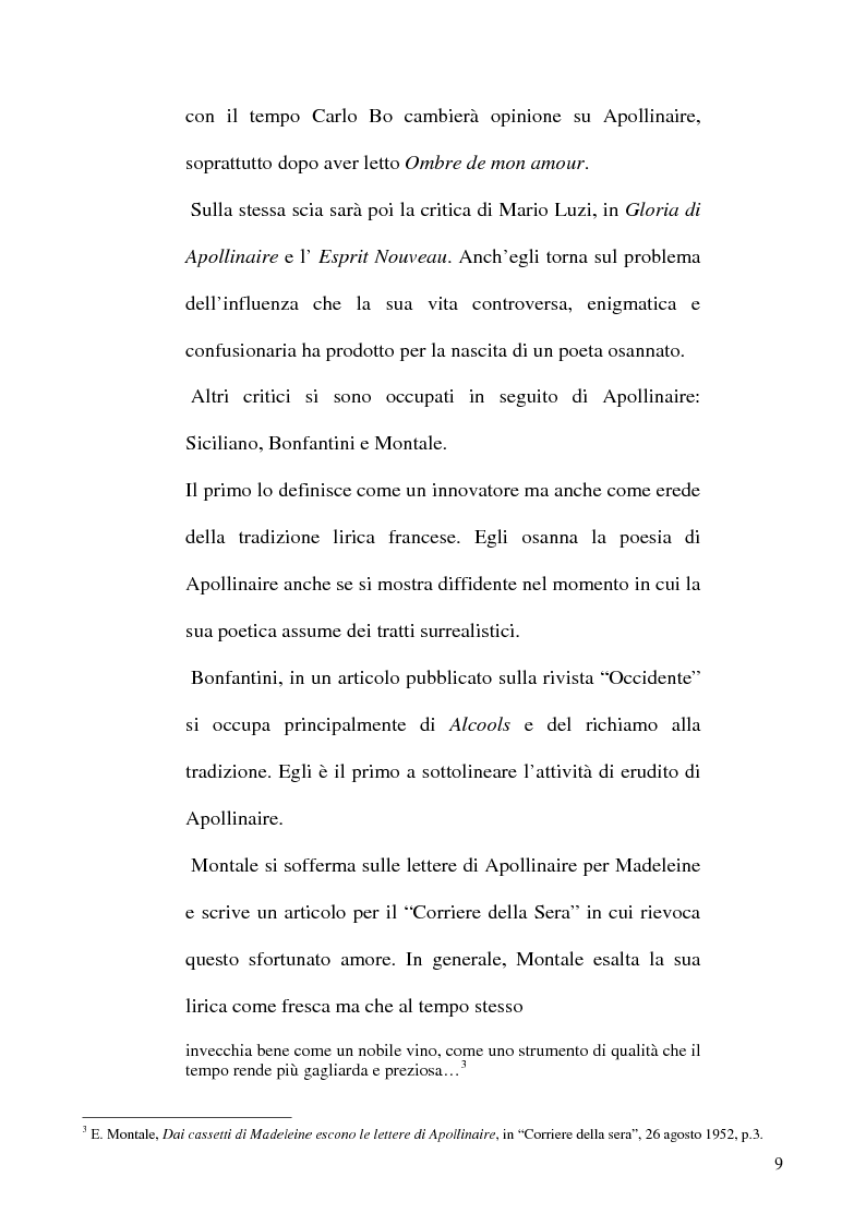 Anteprima della tesi: Guillaume Apollinaire. Da Alcools a Calligrammes: esempi di traduzione a confronto., Pagina 9