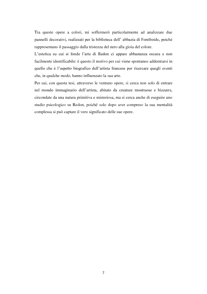 Anteprima della tesi: Odilon Redon, il principe del sogno. Un viaggio nell'inconscio attraverso le analisi di ventuno opere, Pagina 3