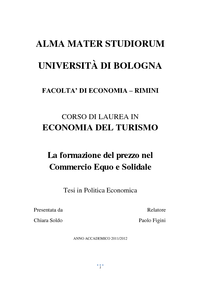 Anteprima della tesi: La formazione del prezzo nel Commercio Equo e Solidale, Pagina 1
