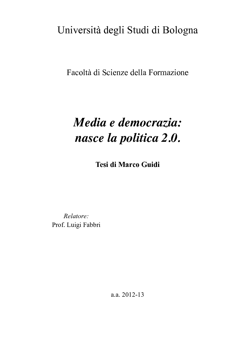 Anteprima della tesi: Media e democrazia: nasce la politica 2.0, Pagina 1