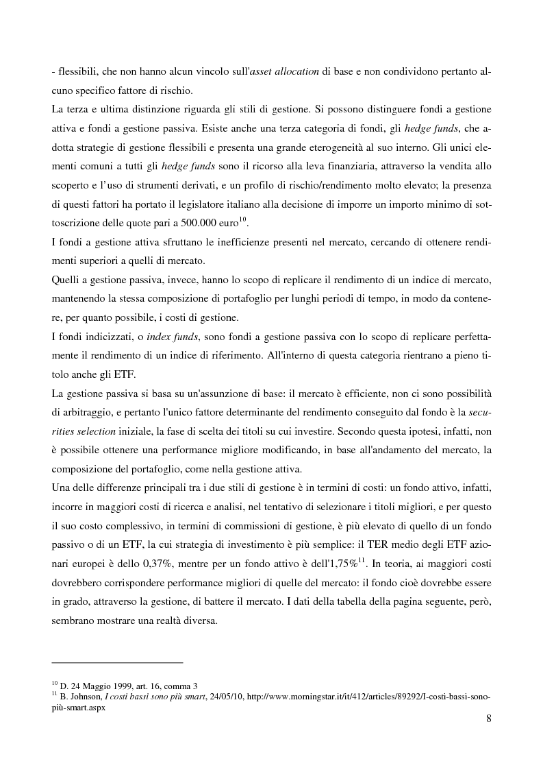 Anteprima della tesi: Gli Exchange Traded Funds come strumenti di gestione del risparmio, Pagina 8