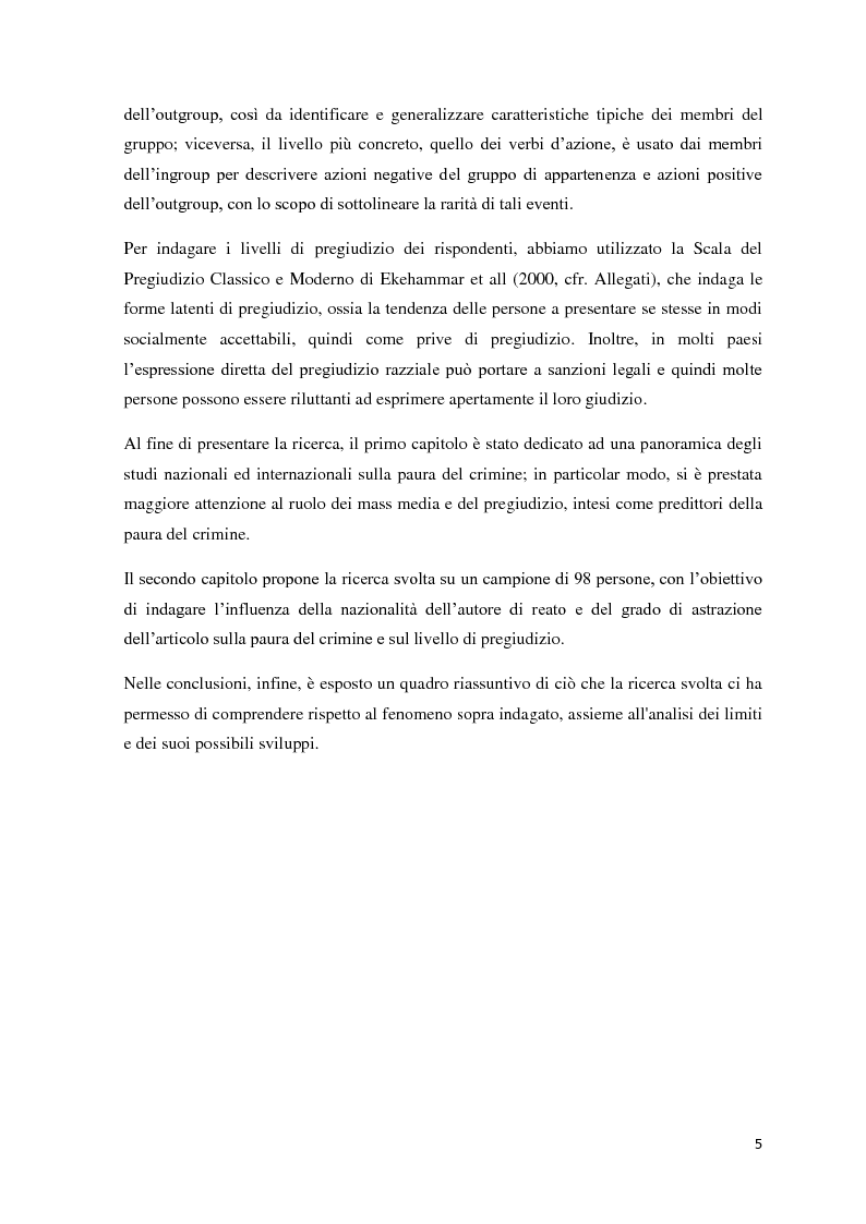 Anteprima della tesi: Mass media, pregiudizio e paura del crimine: un'indagine con il Linguistic Category Model, Pagina 3
