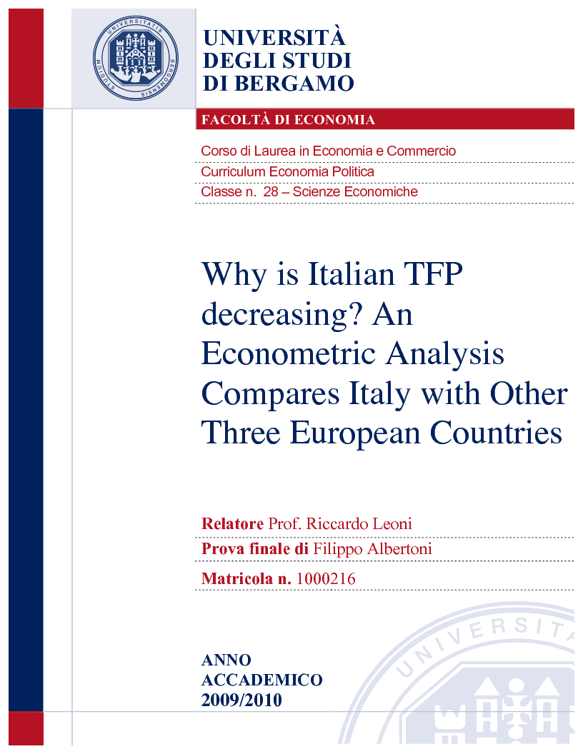 Anteprima della tesi: Why is Italian TFP decreasing? An Econometric Analysis Compares Italy with Other Three European Countries, Pagina 1