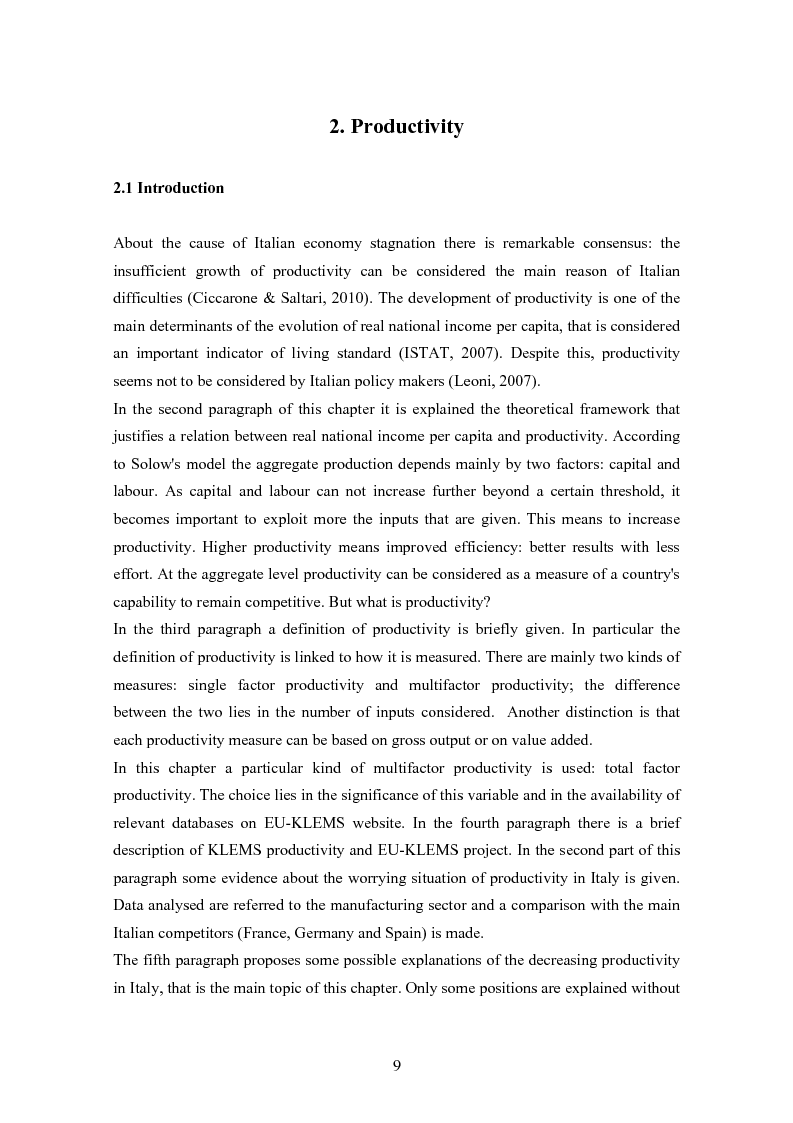 Anteprima della tesi: Why is Italian TFP decreasing? An Econometric Analysis Compares Italy with Other Three European Countries, Pagina 6