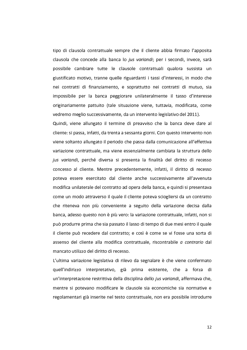 Anteprima della tesi: Jus variandi bancario: evoluzione della normativa e problematiche esistenti, Pagina 10