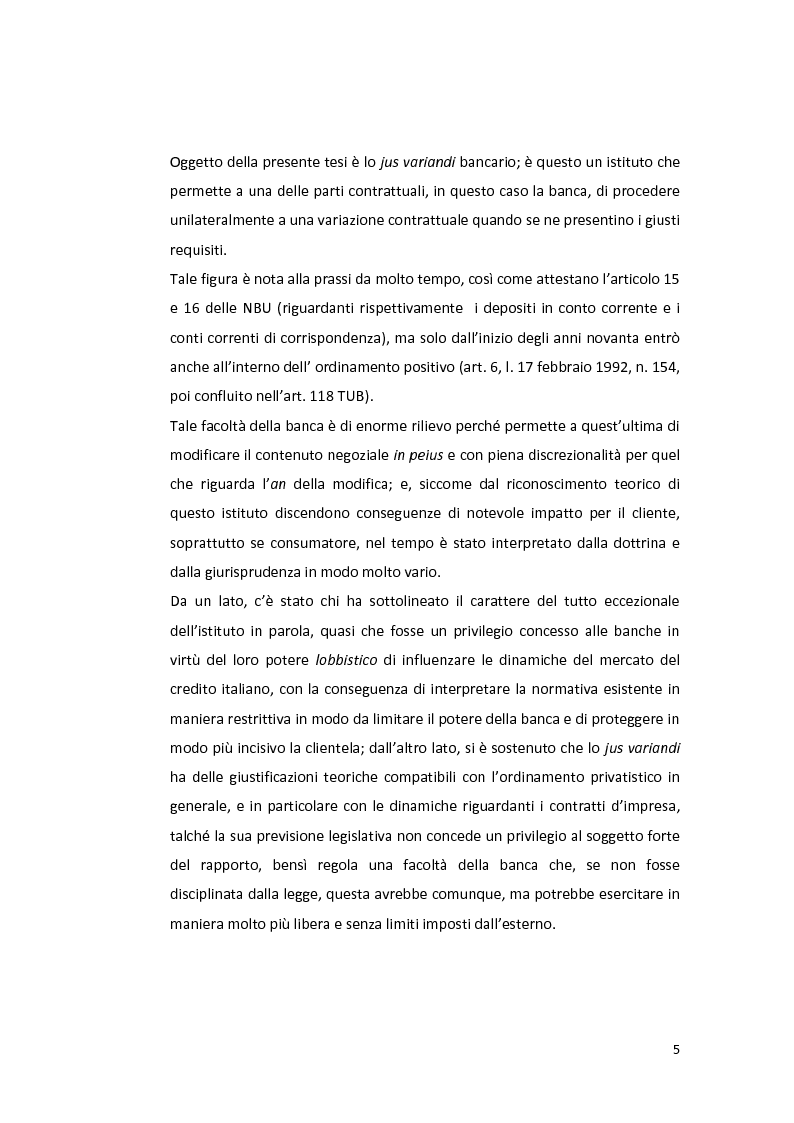 Anteprima della tesi: Jus variandi bancario: evoluzione della normativa e problematiche esistenti, Pagina 3