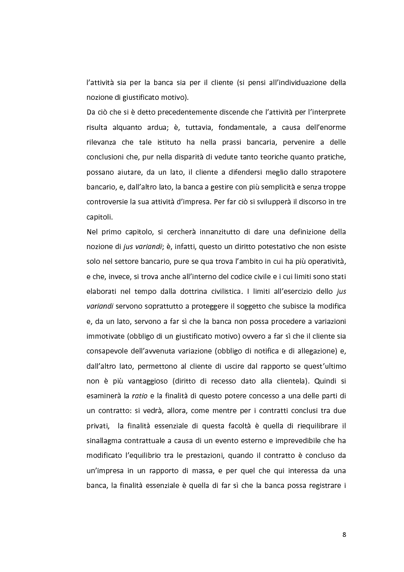 Anteprima della tesi: Jus variandi bancario: evoluzione della normativa e problematiche esistenti, Pagina 6