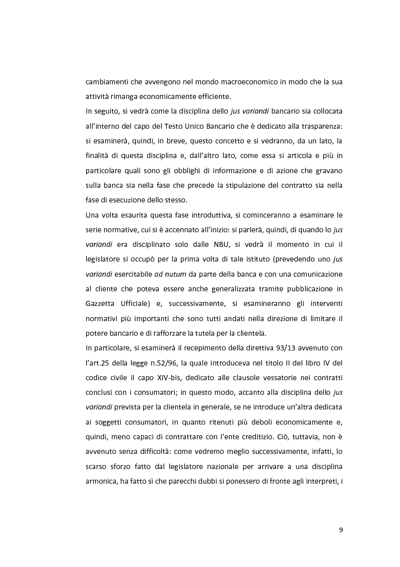 Anteprima della tesi: Jus variandi bancario: evoluzione della normativa e problematiche esistenti, Pagina 7