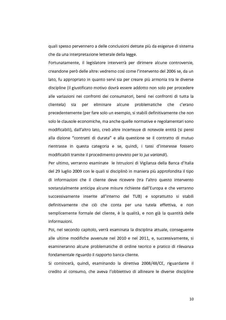 Anteprima della tesi: Jus variandi bancario: evoluzione della normativa e problematiche esistenti, Pagina 8