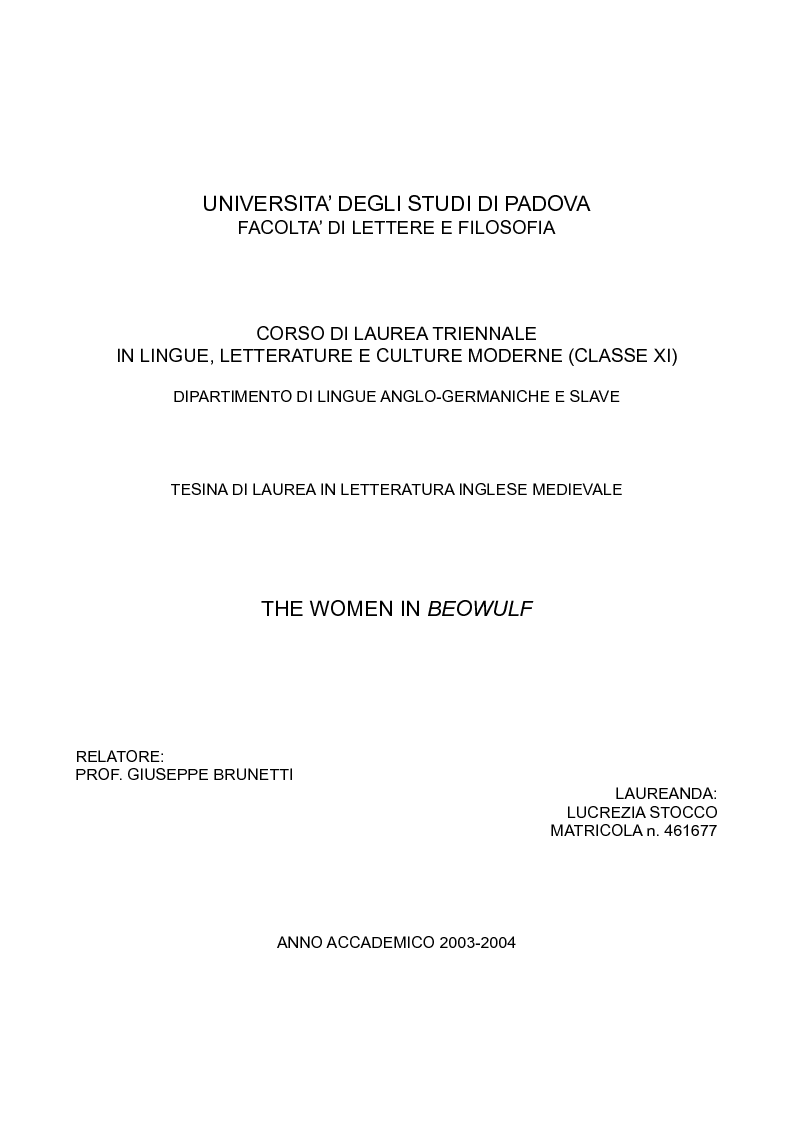 Anteprima della tesi: The Women in Beowulf, Pagina 1