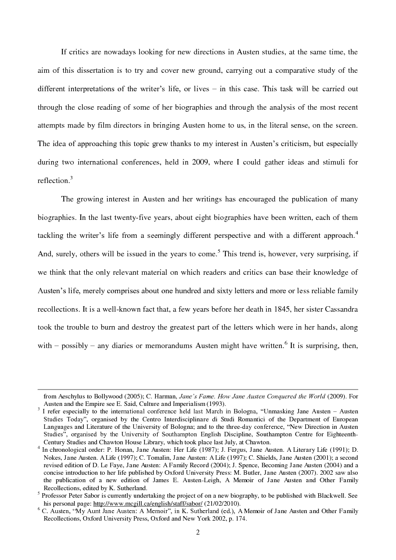 Anteprima della tesi: Re-presenting the Author: Biographical Re-Inventions of Jane Austen, 1871 - 2008, Pagina 3