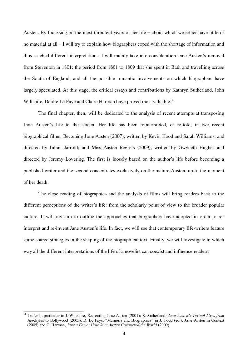 Anteprima della tesi: Re-presenting the Author: Biographical Re-Inventions of Jane Austen, 1871 - 2008, Pagina 5