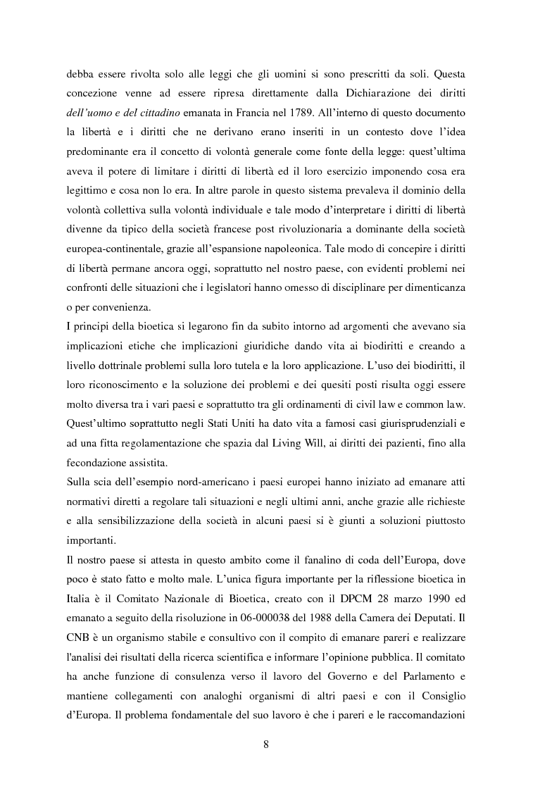 Anteprima della tesi: Testamento biologico e principio di Autodeterminazione, Pagina 9