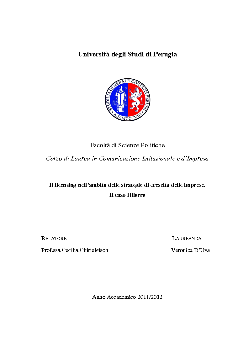 Anteprima della tesi: Il licensing nell'ambito delle strategie di crescita delle imprese. Il caso Ittierre, Pagina 1