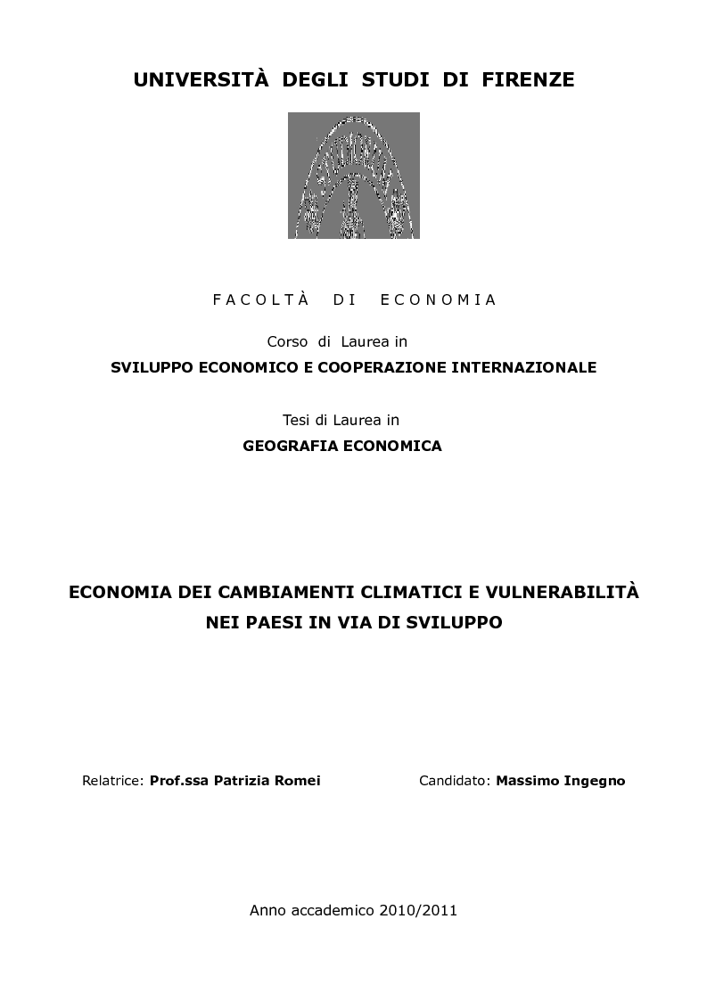 Anteprima della tesi: Economia dei cambiamenti climatici e vulnerabilità nei paesi in via di sviluppo, Pagina 1