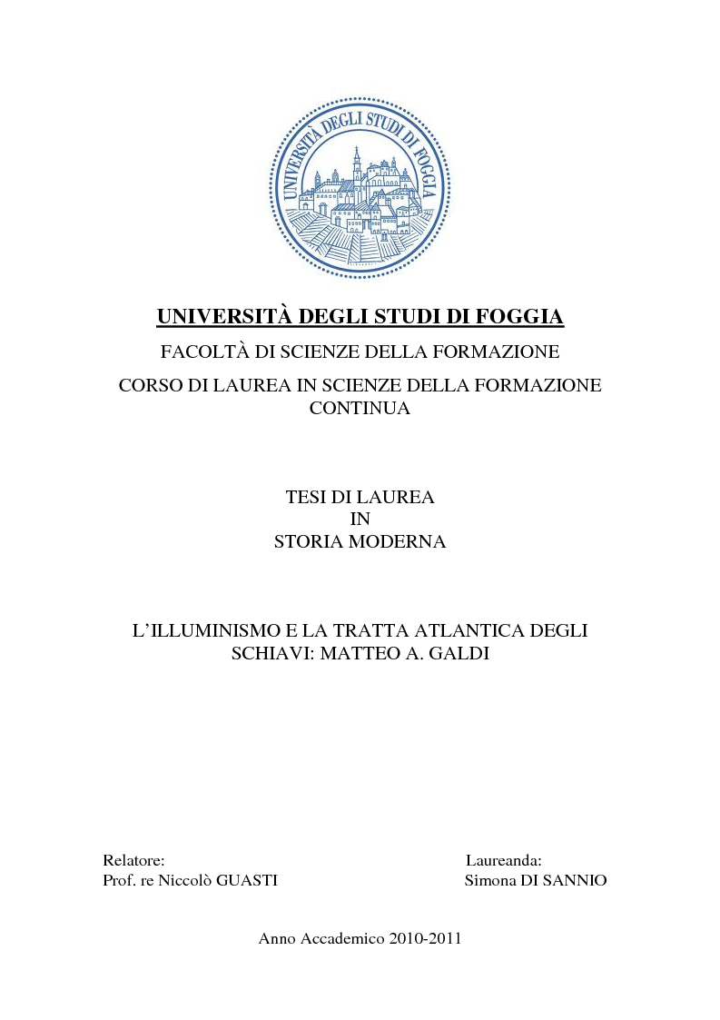 Anteprima della tesi: L'illuminismo e la tratta atlantica degli schiavi: Matteo Angelo Galdi, Pagina 1