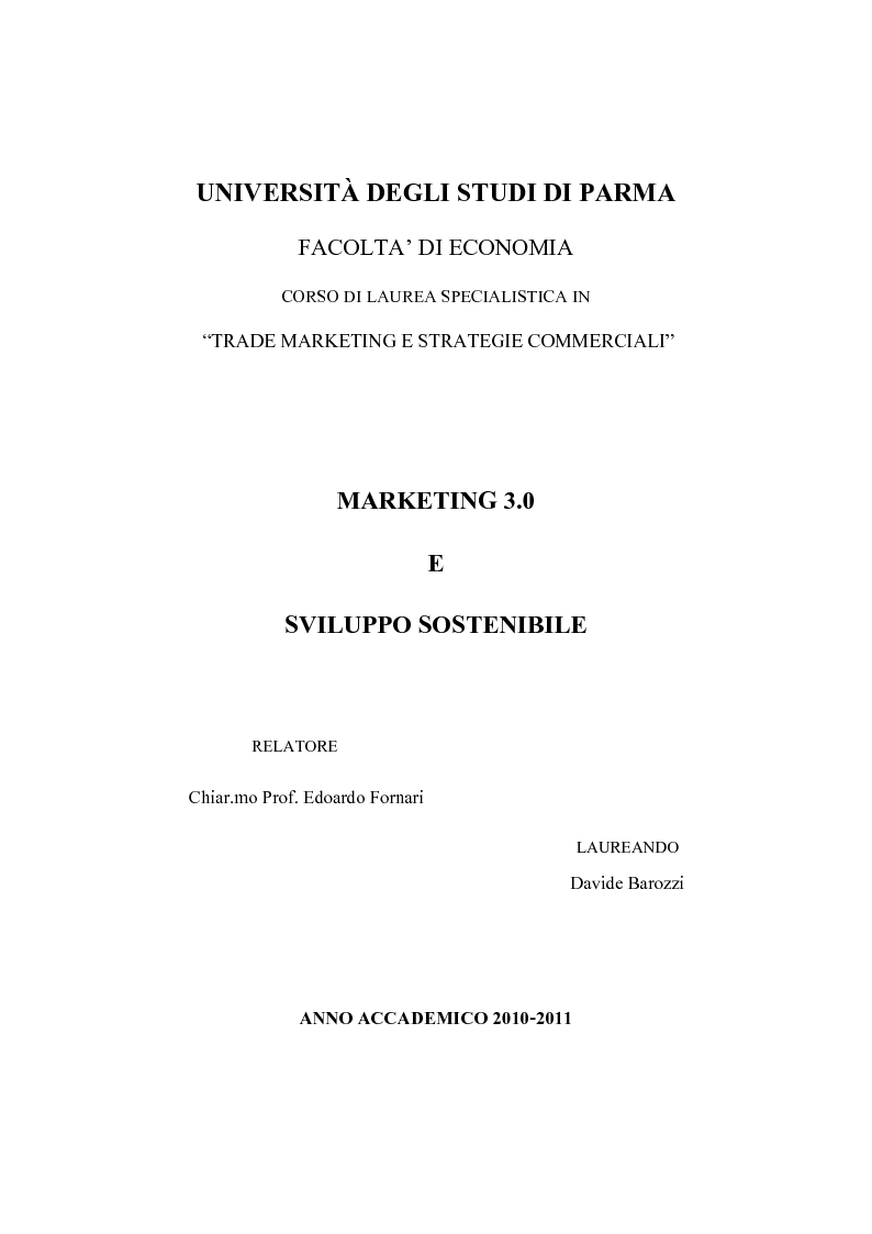 Anteprima della tesi: Marketing 3.0 & e Sviluppo Sostenibile, Pagina 1