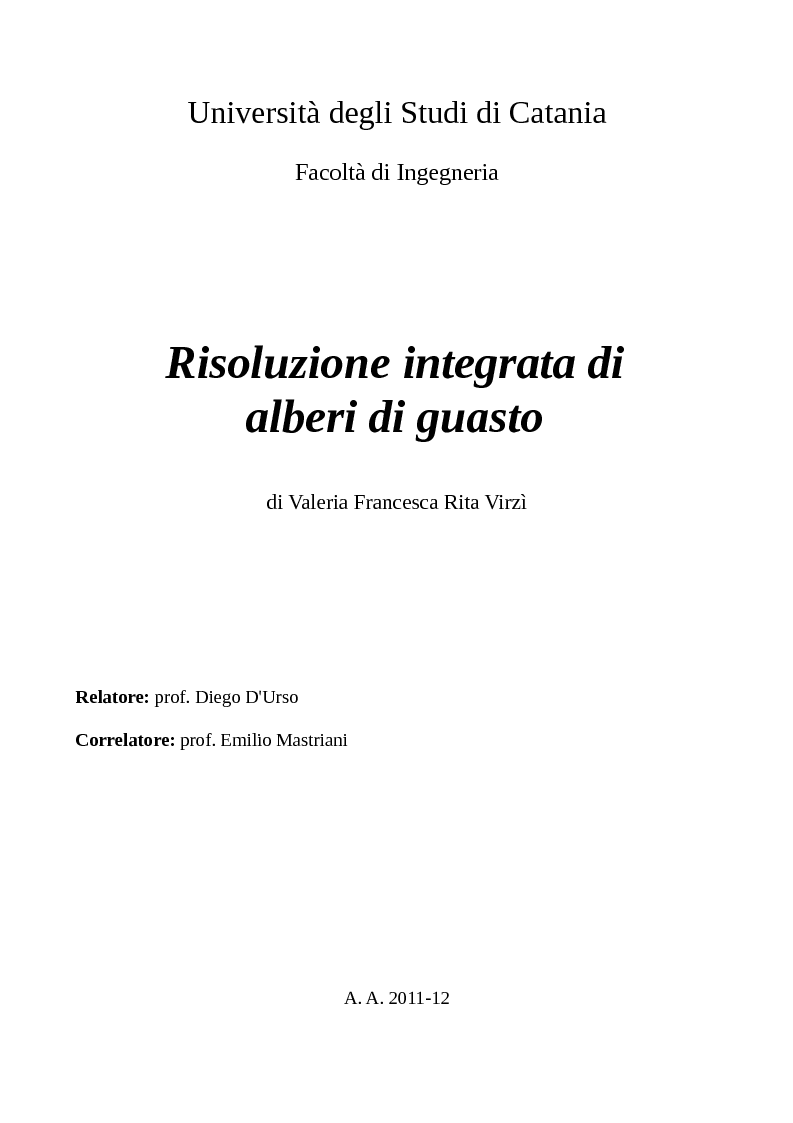 Anteprima della tesi: Risoluzione integrata di alberi di guasto, Pagina 1
