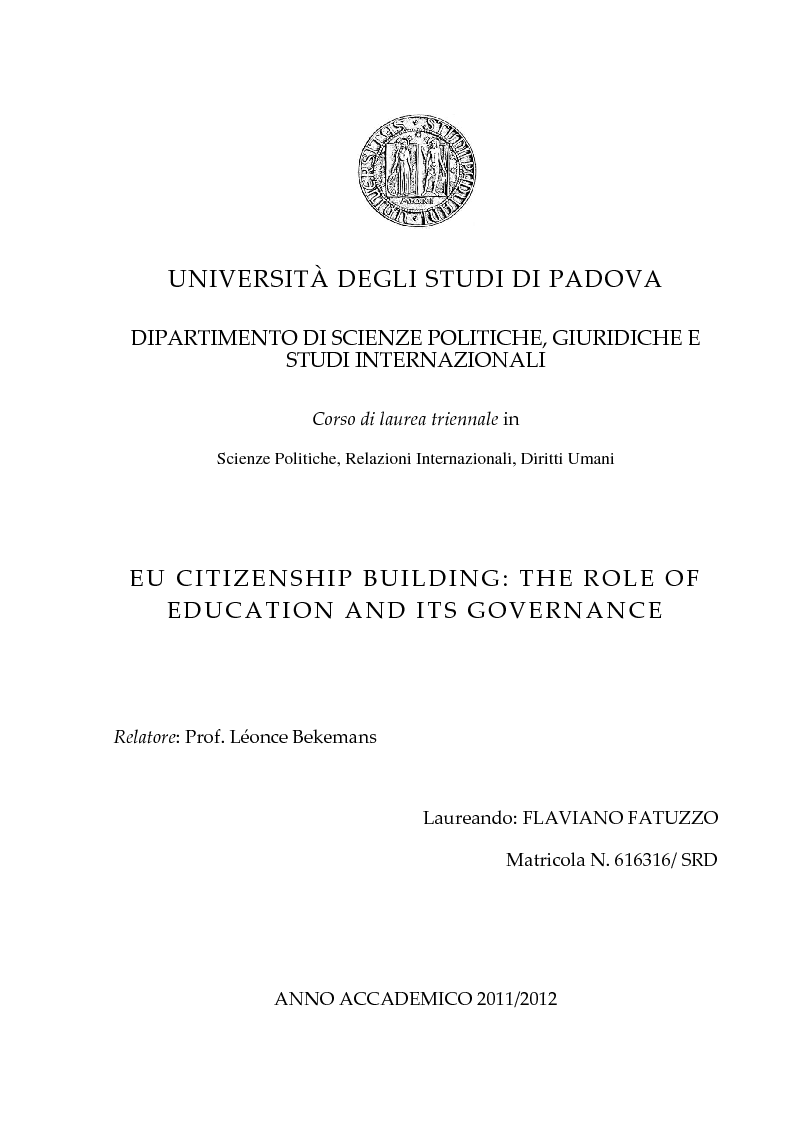 Anteprima della tesi: EU Citizenship Building: The Role of Education and its Governance, Pagina 1