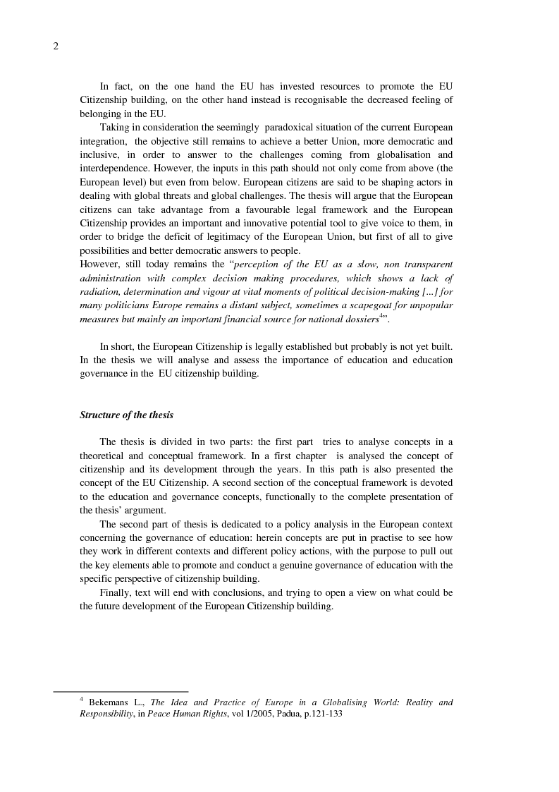 Anteprima della tesi: EU Citizenship Building: The Role of Education and its Governance, Pagina 3
