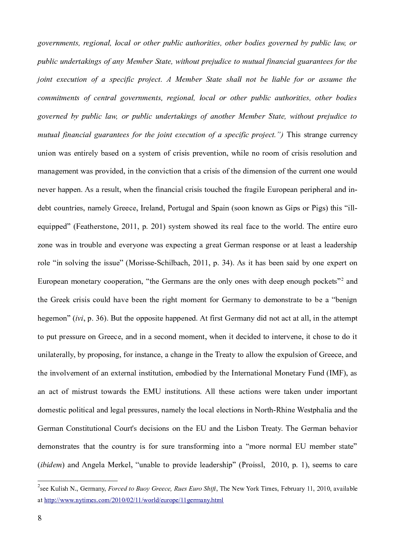 Anteprima della tesi: The Euro-debt crisis: what future for the euro zone? Greece vs Germany and the reform of the EMU, Pagina 3