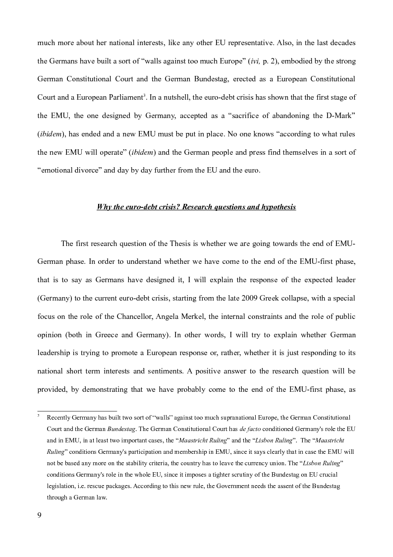 Anteprima della tesi: The Euro-debt crisis: what future for the euro zone? Greece vs Germany and the reform of the EMU, Pagina 4