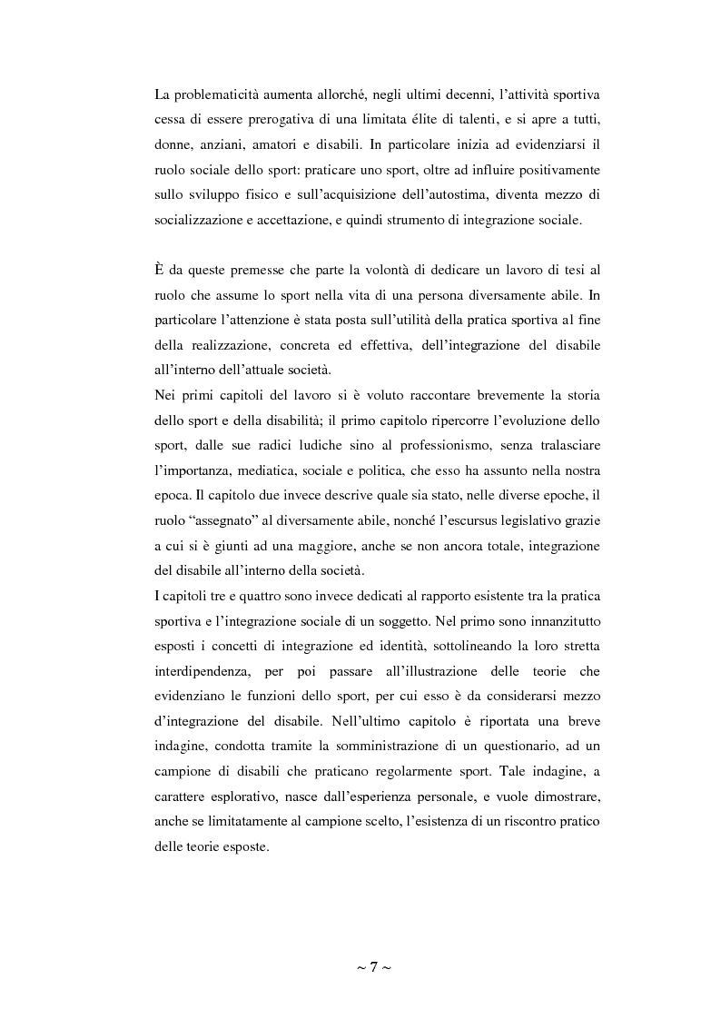 Anteprima della tesi: Lo sport: mezzo privilegiato nell'integrazione sociale del diversamente abile. Un'indagine esplorativa, Pagina 3